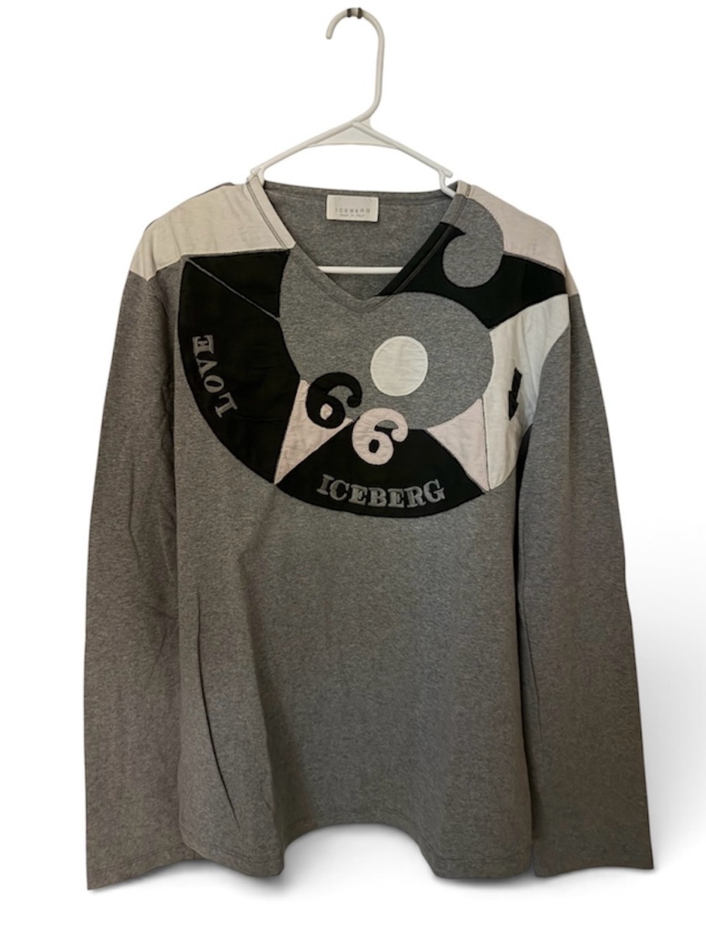 Iceberg Grey Graphic Patchwork Long-Sleeve Top